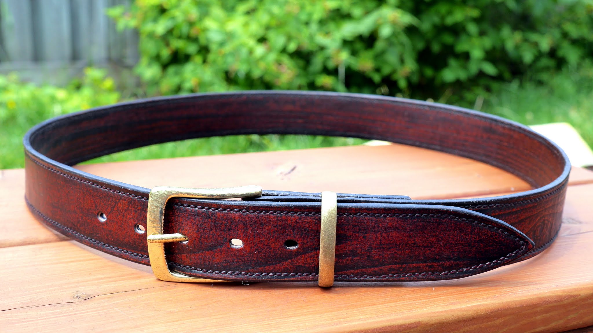 Leather belt, a wood grain design. – Pikva Leather by Eugene Pik
